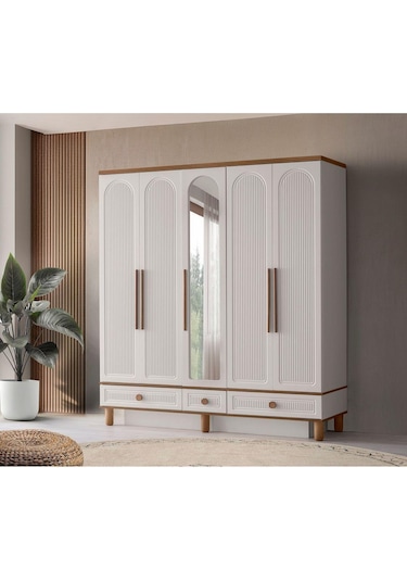 %100 Mdf-aytaşı-bohem Mahlas 5 Kapaklı Aynalı Gardırop