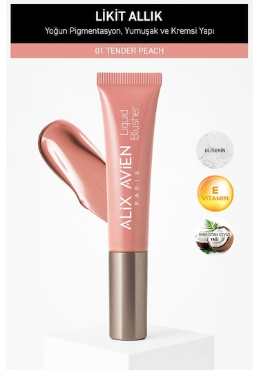 Alix Avien Yoğun Pigmentli E Vitaminli Mat Bitişli Kremsi Likit Allık - Liquid Blusher 01 Tender Peach