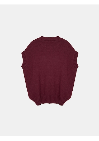 Dilvin 10839 Yün Karışımlı Oversize Süveter-bordo Bordo