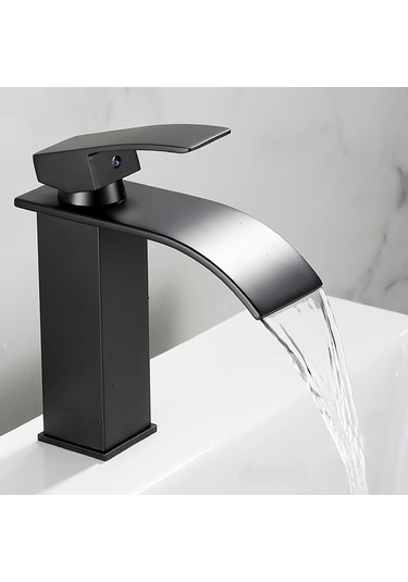 Fastbuy Dashanshop 1 Adet Fırçalanmış Siyah Şelale Bataryası, Sıcak Soğuk Su Rv Lavabo İçin, Siyah Siyah