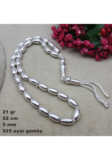 925 Ayar Gümüş Tesbih Arpa Kesim Düz Model Küçük Boy