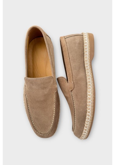 Erkek Hakiki Süet Deri Espadril Ayakkabı Bej Bej