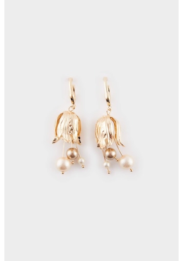 Defacto Kadın Çiçek Motifli İncili Gold Küpe E8034axnskr1 Çok Renkli