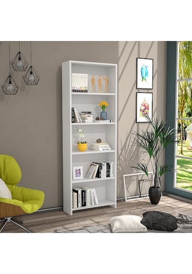 Bmdekor Lilium 5 Raflı Dekoratif Kitaplık Beyaz