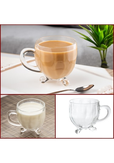 Porsima 15719 Ayaklı Kulplu Desenli 4'lü Cam Bardak 200 Cc