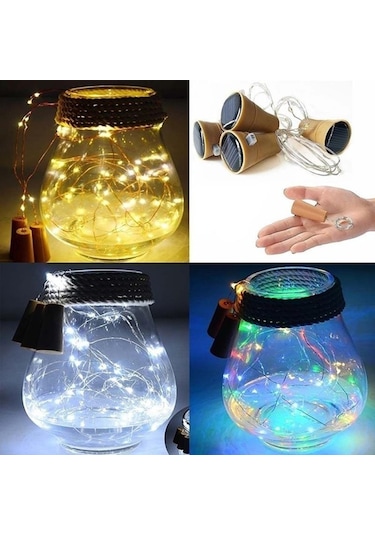 Mavi Güneş Enerjisi Şarap Şişesi Işıkları Led Dizeleri Bakır Tel Ev Partisi Dekorasyonu 2m20led