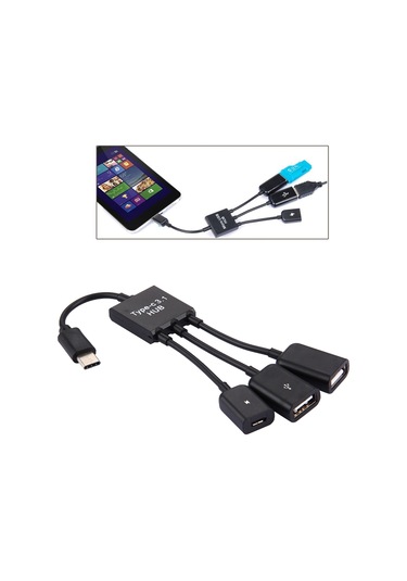 Sones 17,8 Cm 3 Portlu Usb-c / Type-c 3.1 Otg Şarj Hub Kablosu, Galaxy S8 Ve S8 + / Lg G6 / Huawei P10 Ve P10 Plus / Xiaomi Mi 6 Ve Max 2 Ve Diğer Akıllı Telefonlar İçin Siyah