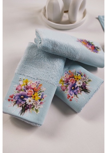 3'lü Mutfak Havlu Takımı - Bebe Mavi El Havlusu Seti - Ekstra Yumuşak - 30x50 Cm - Çiçek Bahçesi Bebek Mavisi