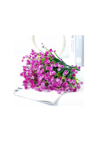 6lı Set Yapay Çiçek Sazlı Lotus Lila Renk 7 Dal Plastik 30cm
