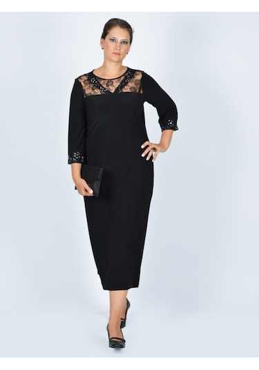 Nidya Moda Büyük Beden V Bant Elbise-4025S Çok Renkli