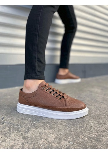 Jy0535 Prime Bağcıklı Cilt Erkek Günlük Sneaker Ayakkabı Cbt - Taba Taba