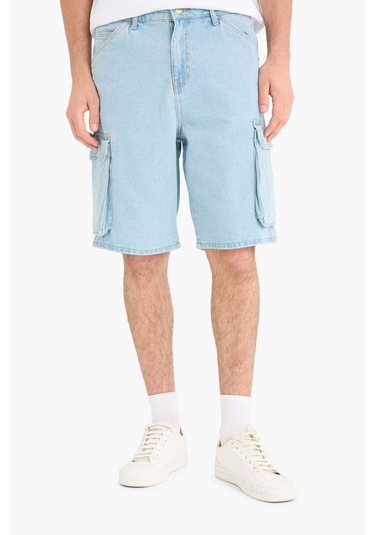 Defacto %100 Pamuk Kargo Fit Jean Bermuda Şort E1381ax25smnm39 Mavi