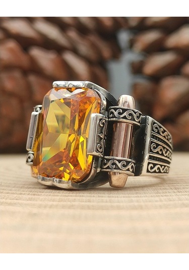 925 Ayar Gümüş Sitrin Baget Taşlı "Şah Cihan" Yüzüğü
