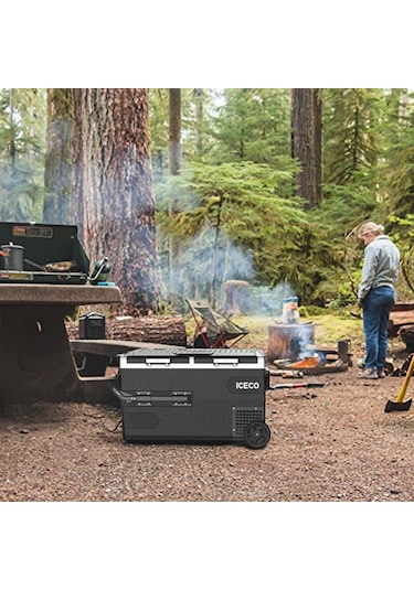 ICECO K75D 12/24Volt 75 Litre Akülü/Kablolu/ Çift Bölmeli Kompresörlü Tekerlekli Outdoor Oto Buzdolabı/Dondurucu (Akü Dahil Değildir)