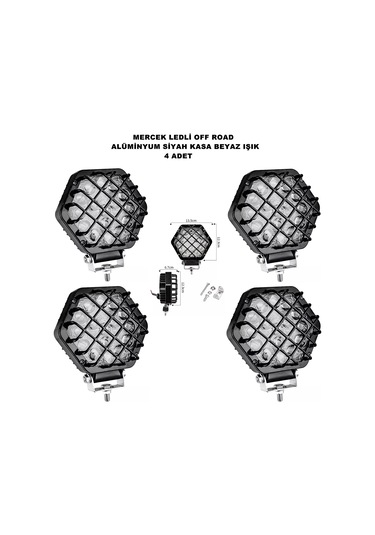 OFF ROAD Çalışma Lambası 45w Metal Kafesli Siyah 16 Led 4 ADET