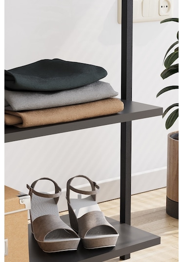 Bofigo Konfeksiyon Askısı Ayaklı Askılık Elbise Askılığı Raflı Askılık Jüpiter Antrasit Antrasit