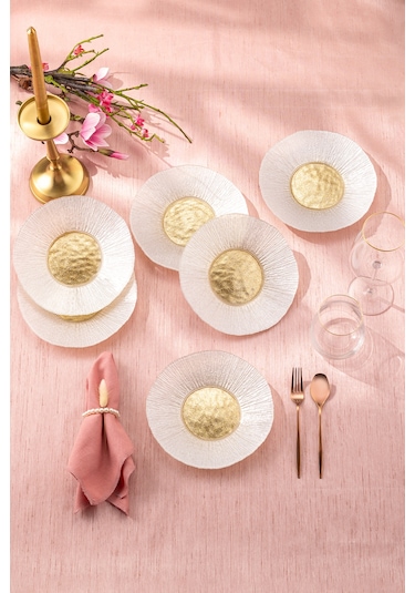 Emsan Golden 6 Kişilik Cam Pasta Seti 21 Cm Gold