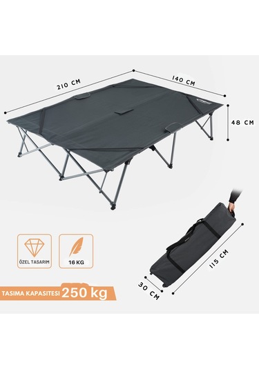 Kingcamp Banyan Double Çift Kişilik Katlanır Kampet Portatif Kamp Yatağı Siyah