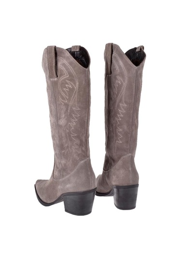 Pullman Hakiki Deri İşlemeli Western Kadın Çizme Plm-011 Vizon Süet Vizon Süet