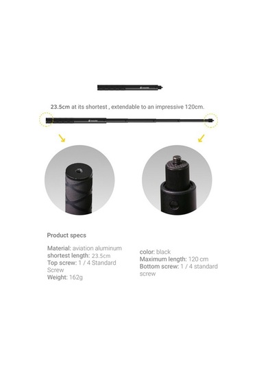 Novahub Insta360 Uzun Şeffaf Selfie Çubuğu - 120cm Uzayabilir, One X/one/evo/one R/one X2 Uyumlu