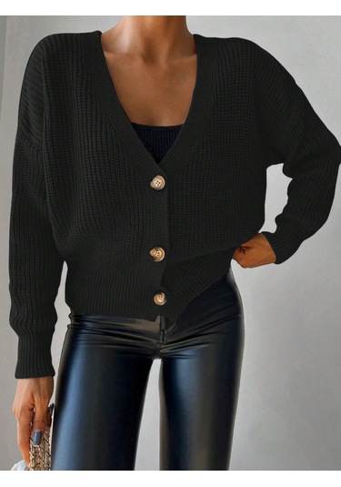 The İstanbul Kadın Önü Düğmelitriko Hırka Siyah