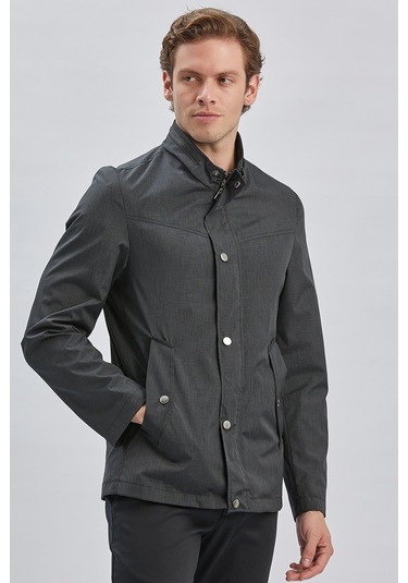 Siyah Dik Yaka Yarım Astar Comfort Fit Rahat Kesim Casual Mont 1007240150-Siyah