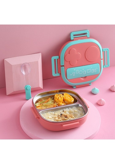 Moveevo Mavi 3 Bölmeli Çocukluk Çelik Yemek Kutusu, Kaşık Ve Tabaklı Pratik Mutfak Seti - Ev Kullanıma Uygun, Dayanıklı Ve Kolay Kullanım MAvi