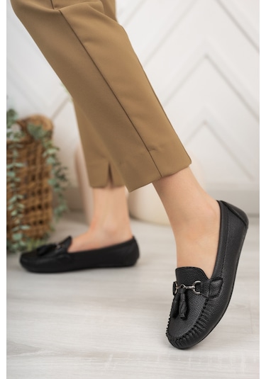 Khayt Tassel Casual Günlük Kadın Babet Ayakkabı Siyah