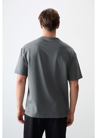 Tommy Life Haki Pamuklu Kalın Yumuşak Dokulu Oversize Fit Baskılı Erkek T-shirt - 88373 Haki