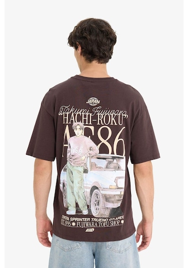 DeFacto %100 Pamuk Initial D Boxy Fit Bisiklet Yaka Sırt Baskılı