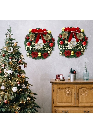 Fiyonklu Noel Çelenk Düğüm Sahte Çiçekler Toplar 20 Çok Renkli