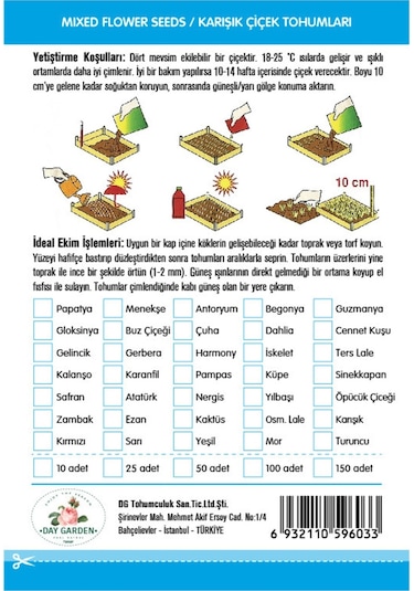 10 Adet Mavi Beyaz Renk Yıldız Çiçeği Dahlia Tohumu Ve 10 Adet Karışık Renk Gül Tohumu