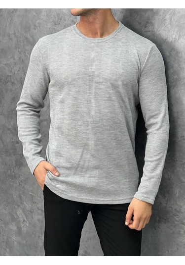 Modefendi Örme Desen Pamuklu Sweat Gri