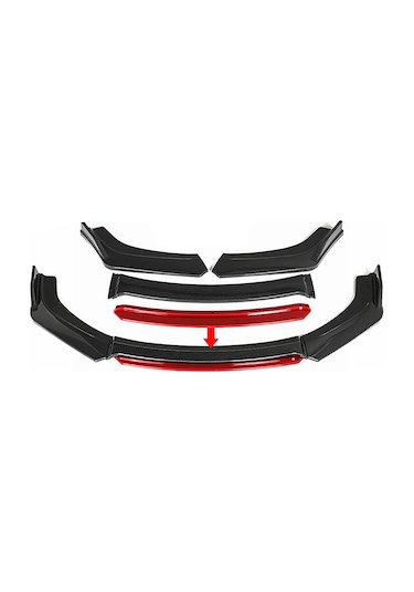 Opel Corsa D 2006-2014 Kırmızı Şeritli Renkli Ön Ek Ön Lip Piona Black 4 Prç
