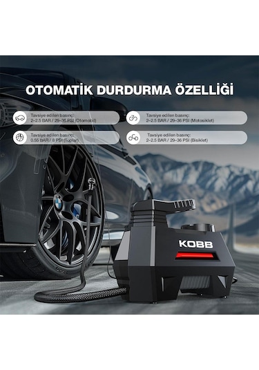 Kobb Kb180 12volt 150 Psı Ayarlanabilir Dijital Basınç Göstergeli Lastik Şişirme Pompası