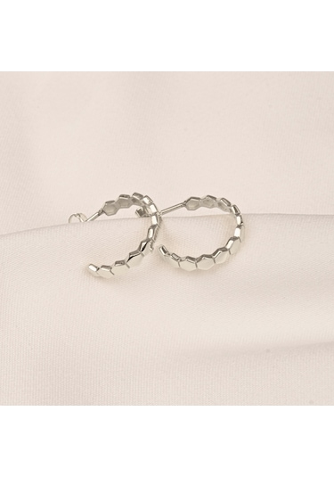 925 Ayar Gümüş Bal Peteği Modelli Altıgen Küpe Sarı