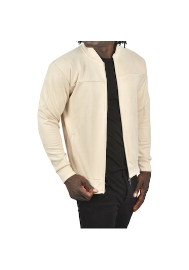 Deepsea Erkek Bej Dar Kesim Likralı Fermuarlı Süet Kumaş Ceket İnce Mont 2504334 False Bej