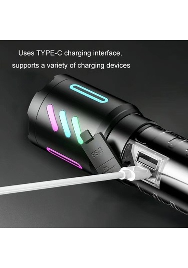 Wondernest Type-c Şarj Edilebilir Zoomlu Açık Hava Güçlü Lazer El Feneri 519 Çok Renkli