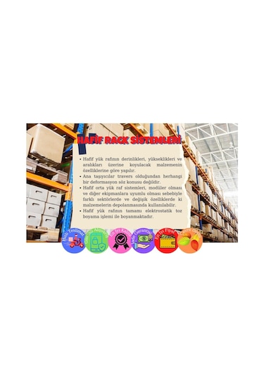 Rafburada Rafburada® 4 Katlı Depo Rafı. 150-300 Kg Taşıma Kapasiteli Hafif
