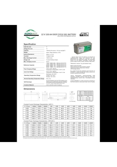 Agromot 12v 150ah Jel Akü