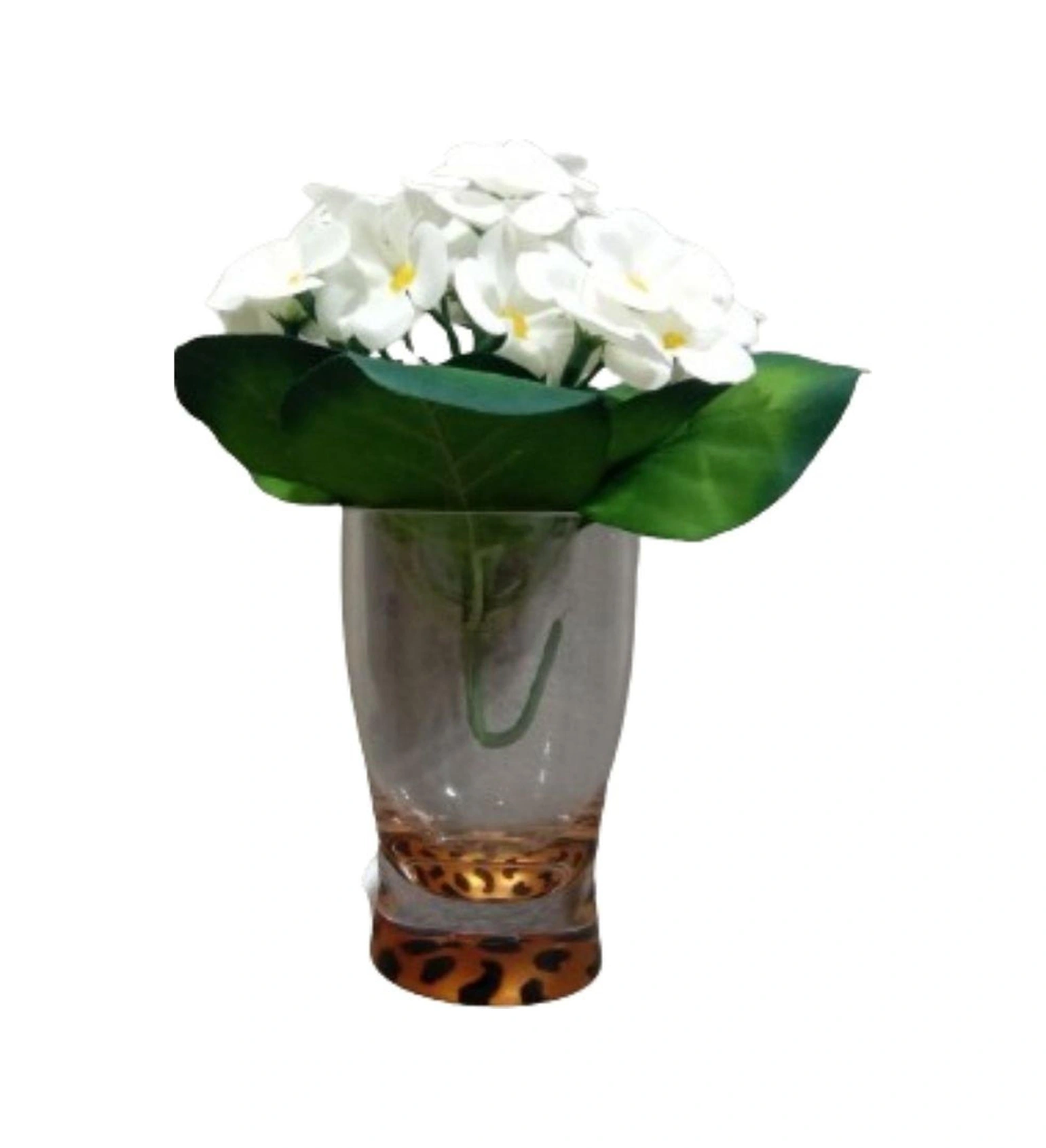 2 Adet Vazo Dahil,vazoda Çiçek,beyaz Yapay Çiçek,vazo Dekoratif Leopar 6x6x16cm Çok Renkli