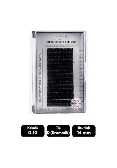 Misyul 0.10d Dramatik Kıvrım 14 Mm Soft Eyelash Doğal İpek Kirpik 16'lı