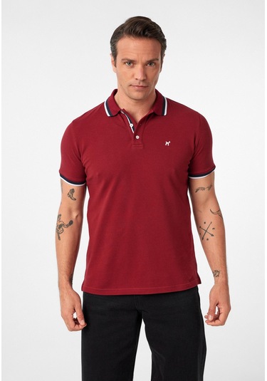Javeir Erkek Regular Fit Çizgi Detaylı Polo Yaka T-shirt Bordo