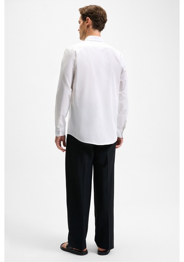 RISTO Erkek Düğmeli Yıkama Sonrası Ütü İhtiyacını En Aza İndiren Kumaş Gömlek Yaka Manşetli Beyaz Gö
