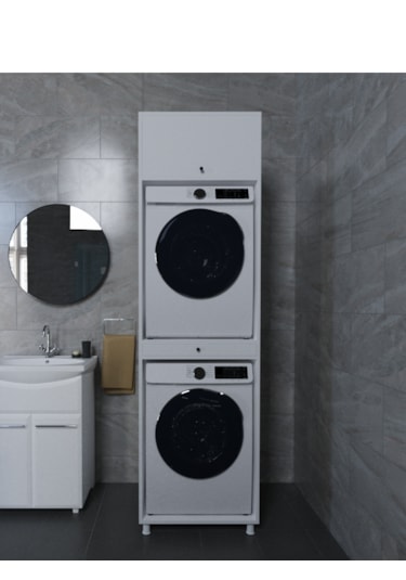 Çamaşır&kurutma Makinesi Dolabı Mdf Beyaz Beyaz