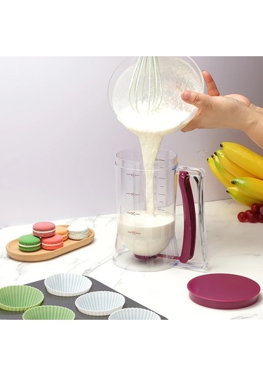 Fochsia Mor Yapışmaz Hamur Dağıtıcı: Ölçekli, Nozullu, Kollu, Kek Ve Krepler İçin Profesyonel Mutfak Aleti