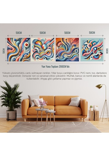 İskandinav Soyut Tablo Set Çerçevesiz 50x50cm Pvc Tablo 4'lü Set 007 Her Bir Tablo 50x50cm Büyüklüğündedir.