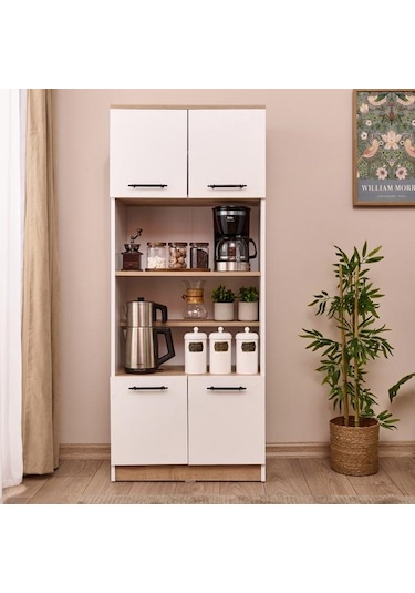 Just Home 4 Kapaklı Fırın Bölmeli Kiler Dolabı - Beyaz / Safir Meşe Beyaz / Safir Meşe