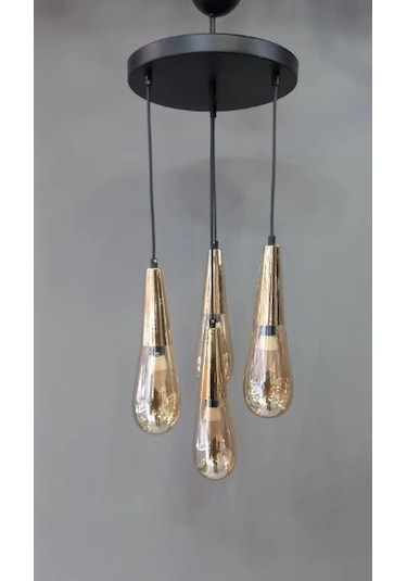 Modern Mermi Cam 4 Lü Sarkıt Avize Gold