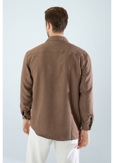 Rahat Kesim Keten Dokulu Gömlek S.kahve